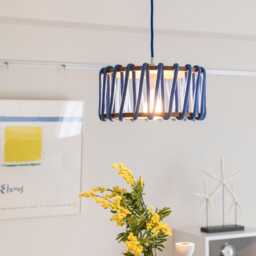 Modern Blue Pendant Lamp Hand-Woven Sculptural Wooden Chandelier 30cm Diameter - thumbnail 3