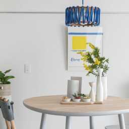 Modern Blue Pendant Lamp Hand-Woven Sculptural Wooden Chandelier 30cm Diameter - thumbnail 2