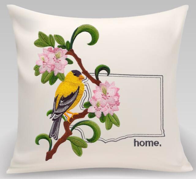 Washington Willow Goldfinch & Rhododendron Medley. Embroidered With Feather Insert - image 1