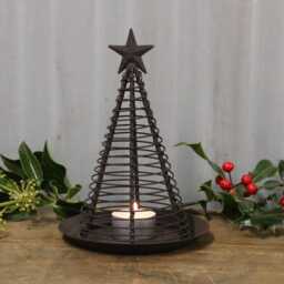 Vintage Style Rustic Metal Conical Christmas Tree With Saucer. Tealight Holder - thumbnail 2