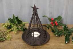 Vintage Style Rustic Metal Conical Christmas Tree With Saucer. Tealight Holder