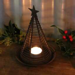 Vintage Style Rustic Metal Conical Christmas Tree With Saucer. Tealight Holder - thumbnail 3