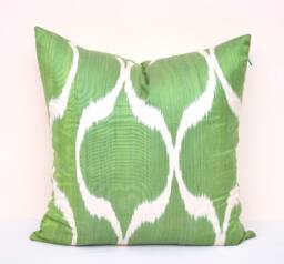 Green Ikat Pillow Cover, Silk Cotton Cushion, 20x20, Handmade - thumbnail 1