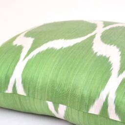 Green Ikat Pillow Cover, Silk Cotton Cushion, 20x20, Handmade - thumbnail 2