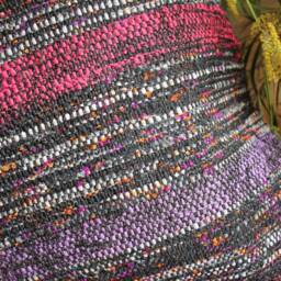 Vintage Kilim Cushion Cover - Handwoven Wool Throw Pillow, Purple Fuchsia Stripes - thumbnail 3