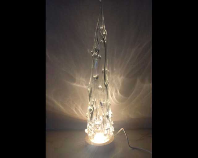 White Glass Christmas Tree Lamp - 30-35 cm Soft Led Glow Handblown Winter Decoration - image 1