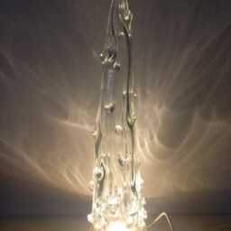 White Glass Christmas Tree Lamp - 30-35 cm Soft Led Glow Handblown Winter Decoration - thumbnail 3