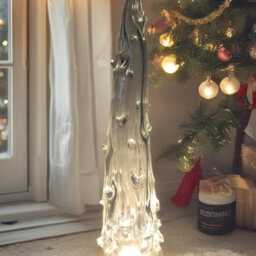 White Glass Christmas Tree Lamp - 30-35 cm Soft Led Glow Handblown Winter Decoration - thumbnail 2