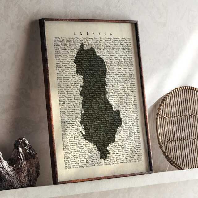 Albania Map - Vintage Beige Typography With City Names Travel Poster Wall Art Print - image 1