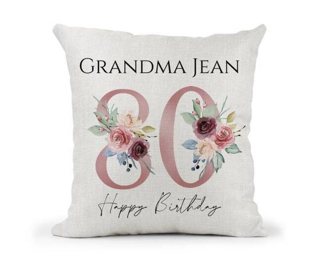 Personalised 80Th Special Birthday Cushion Pink & Blue Floral Mum, Nan, Friend, Sister Gift - image 1