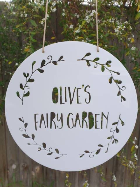 Personalised Fairy Garden Wreath Sign-Wall Hanging-Wall Art-Wooden Sign-Custom Name-Personalised Gift-Kids Gift-Cubby House-Fairy - image 1