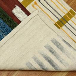 Handmade Cotton Kilim Rug Brown Beige Block Print Runner - thumbnail 4