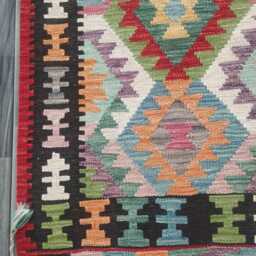 Multicolour Wool Runner, Handmade Artisan Afghan Turkish Persian Qashqai Moroccan Navajo Flatweave, Natural Kilim Rug 254x78 cm - thumbnail 2