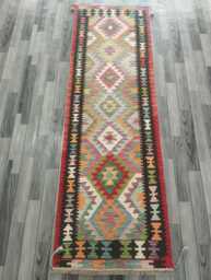 Multicolour Wool Runner, Handmade Artisan Afghan Turkish Persian Qashqai Moroccan Navajo Flatweave, Natural Kilim Rug 254x78 cm - thumbnail 1
