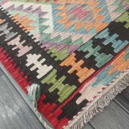 Multicolour Wool Runner, Handmade Artisan Afghan Turkish Persian Qashqai Moroccan Navajo Flatweave, Natural Kilim Rug 254x78 cm - thumbnail 4