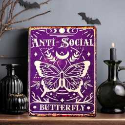 Anti Social Butterfly Metal Sign Gothic Witchy Home Decor - thumbnail 1