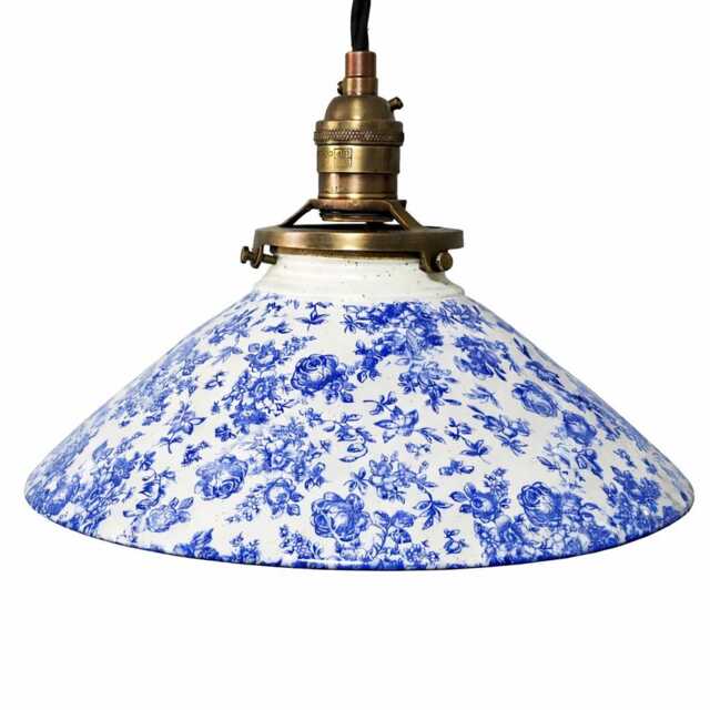 style#015 Blue Floral Ceramic Pendant Light Handmade Farmhouse Lighting - image 1