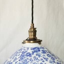 style#015 Blue Floral Ceramic Pendant Light Handmade Farmhouse Lighting - thumbnail 3