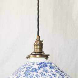 style#015 Blue Floral Ceramic Pendant Light Handmade Farmhouse Lighting - thumbnail 2