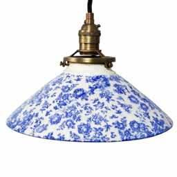 style#015 Blue Floral Ceramic Pendant Light Handmade Farmhouse Lighting - thumbnail 1