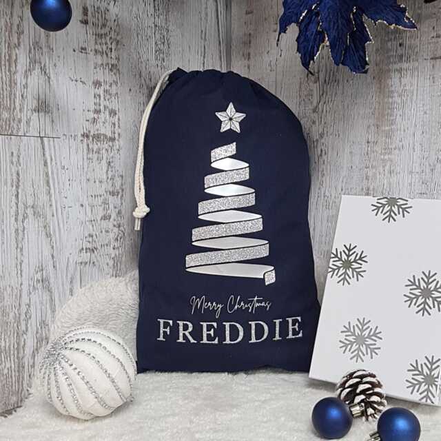 Personalised Santa Sack, Christmas Eve Bag, Tree Navy Decor, Childs Present, Xmas, Stocking - image 1