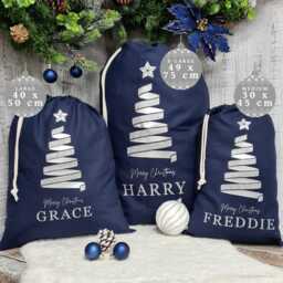 Personalised Santa Sack, Christmas Eve Bag, Tree Navy Decor, Childs Present, Xmas, Stocking - thumbnail 2
