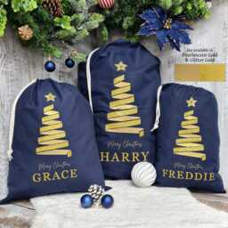 Personalised Santa Sack, Christmas Eve Bag, Tree Navy Decor, Childs Present, Xmas, Stocking - thumbnail 3