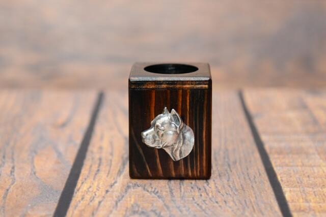 American Staffordshire Terrier - Wooden Candlestick With Dog, Souvenir, Decoration, Limited Edition, Collection - image 1