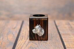 American Staffordshire Terrier - Wooden Candlestick With Dog, Souvenir, Decoration, Limited Edition, Collection - thumbnail 1
