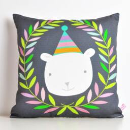 Polar Bear Kids Throw Pillow, Leaves Wreath, Nursery Decor By Pinknounou - thumbnail 1