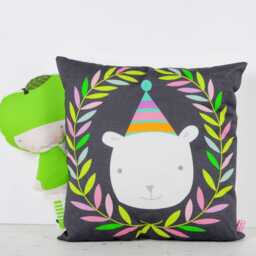 Polar Bear Kids Throw Pillow, Leaves Wreath, Nursery Decor By Pinknounou - thumbnail 3
