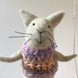 Cat On Swing , Gray Needle Felted Cat, Nursery Decoration, Baby Crib Mobile, Toy, Mobile - thumbnail 2
