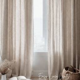 Linen Curtain Panels With Ties, Set Of 2 Semi Sheer Curtains, Extra Long Drape, Custom Living Room Window Treatments - thumbnail 4