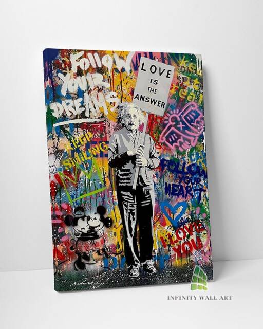 Follow Your Dreams Graffiti Einstein Canvas Art Wall Banksy Style Print Picture Home Decor -C859 - image 1