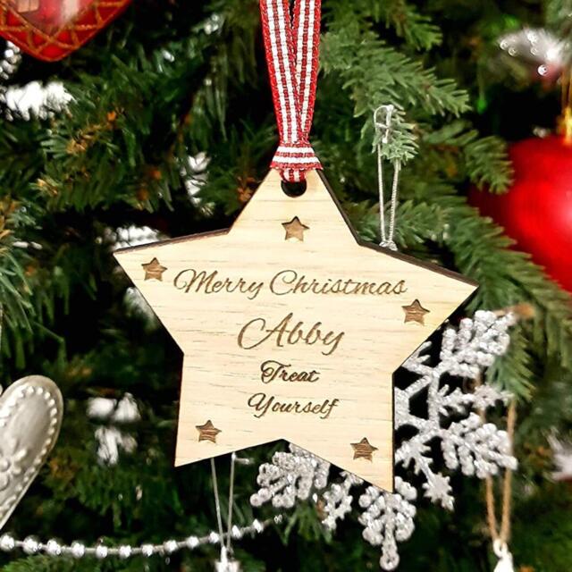 Personalised Engraved Star Hanging Christmas Decoration - Unique Any Message Gift Box in Memory Of Decorations Traditional - image 1
