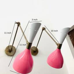 Mid Century Italian Brass Wall Sconce Pink & White Diabolo Lamp - thumbnail 3