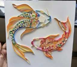 Koi Fish Quilling Art Colorful Paper Wall Hanging, Playful Art, Painting, Modern Composition - thumbnail 1