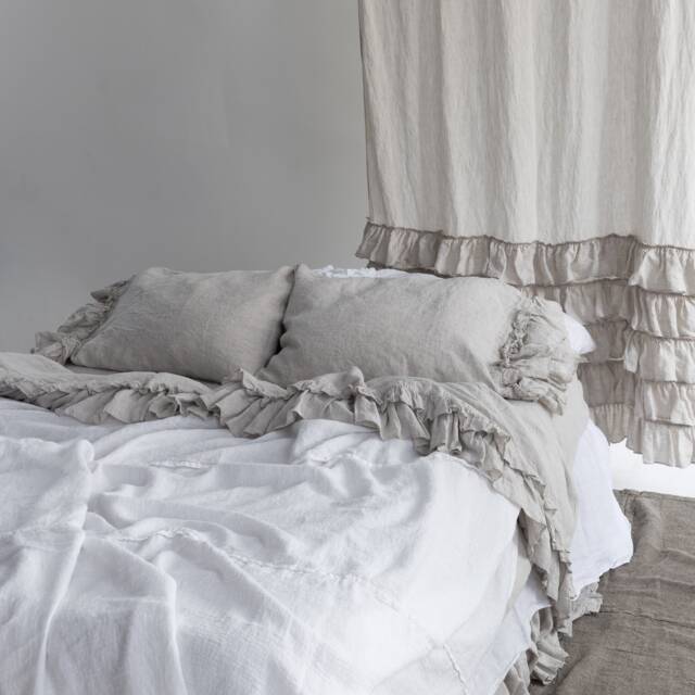 Linen Sheets Set With Ruffles. 4 Pieces-Flat Ruffled Top Sheet, Fitted Sheet & Two Pillowcases. Made By Mooshop.36 - image 1
