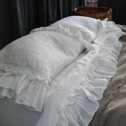 Linen Sheets Set With Ruffles. 4 Pieces-Flat Ruffled Top Sheet, Fitted Sheet & Two Pillowcases. Made By Mooshop.36 - thumbnail 2