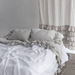 Linen Sheets Set With Ruffles. 4 Pieces-Flat Ruffled Top Sheet, Fitted Sheet & Two Pillowcases. Made By Mooshop.36