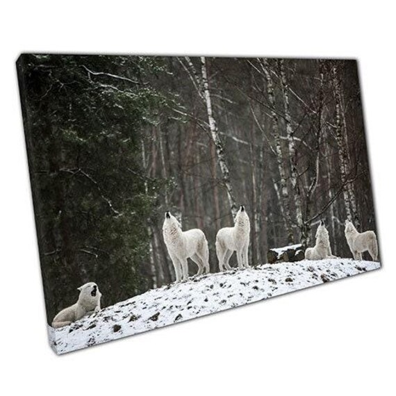 Wild Arctic Wolves Howling Canvas Art Print - Ready To Hang Wall Decor For Home Or Office - image 1