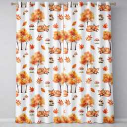 Cute Autumn Fox Leaves Mushrooms Watercolor Light Grey Seamless Pattern Readymade Eyelet Ring Top Thermal 100% Blackout Curtains - thumbnail 2