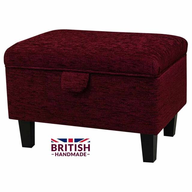 Red Boucle Handmade Storage Ottoman Footstool - Upholstered Pouffe Toy Box British Bespoke Made - image 1