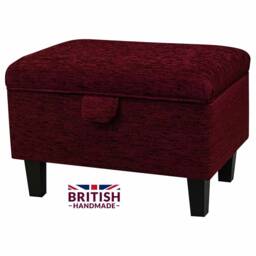 Red Boucle Handmade Storage Ottoman Footstool - Upholstered Pouffe Toy Box British Bespoke Made