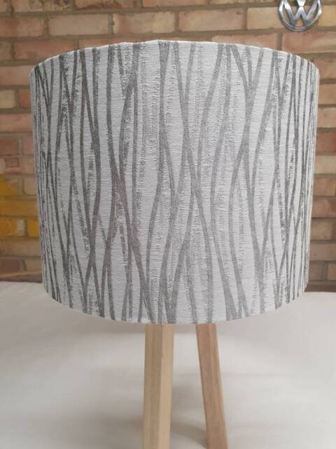 Silver Grey Linear Lampshade, Handmade Table Ceiling Pendant, Country Lamp Shade - image 1