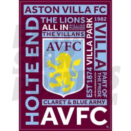 Aston Villa Fc Word Poster A4/A3 A2 Unframed & Framed Options - thumbnail 1