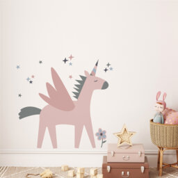 Large Pink Unicorn Wall Sticker - Decal Kids Room Decor PVC Free, Removeable Peel & Stick Fabric Decals