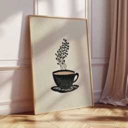 Coffee Cup Wall Art, Minimalist Print, Cafe Kitchen Poster, Modern Illustration, Barista Artwork, Cozy Decor - thumbnail 2