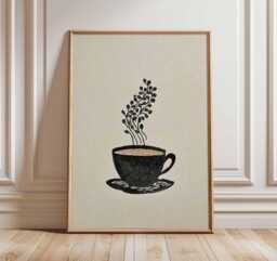 Coffee Cup Wall Art, Minimalist Print, Cafe Kitchen Poster, Modern Illustration, Barista Artwork, Cozy Decor - thumbnail 1
