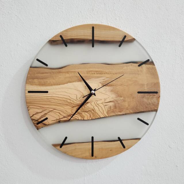 Live Edge Olive Wood Wall Clock Matte Resin, Made To Order - image 1